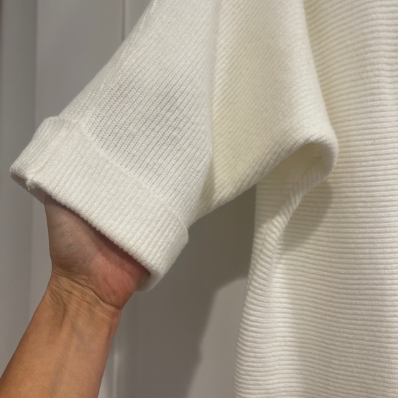 Ivory, Oversized Ribbed Short Sleeve Soft Sweater Top, Size M - Picture 3 of 3